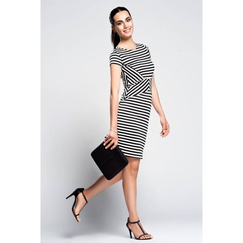 Club Soda Womens Black & White Striped Short Sleeve Bodycon Dress Sz M striped